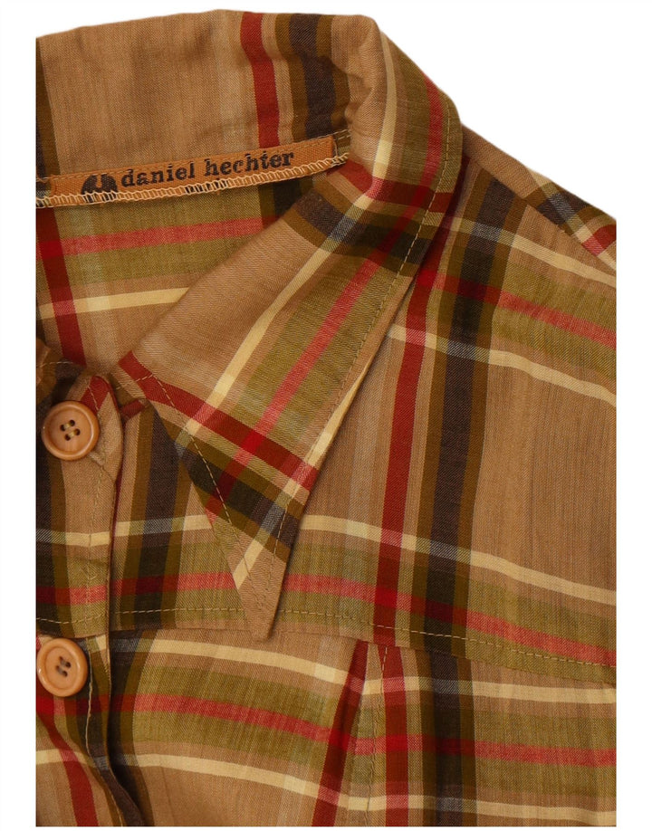 Daniel Hechter Dame Longline Shirt Bluse UK 10 Small Brown Check