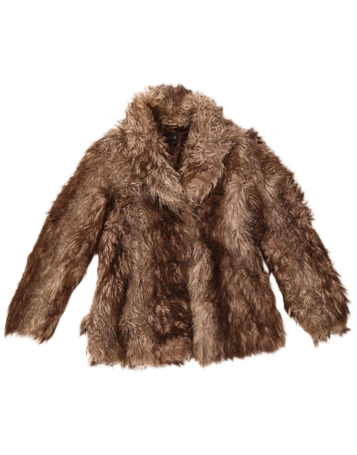 OASIS Dame imiteret Pelsjakke UK 10 Lille brun stribet akryl