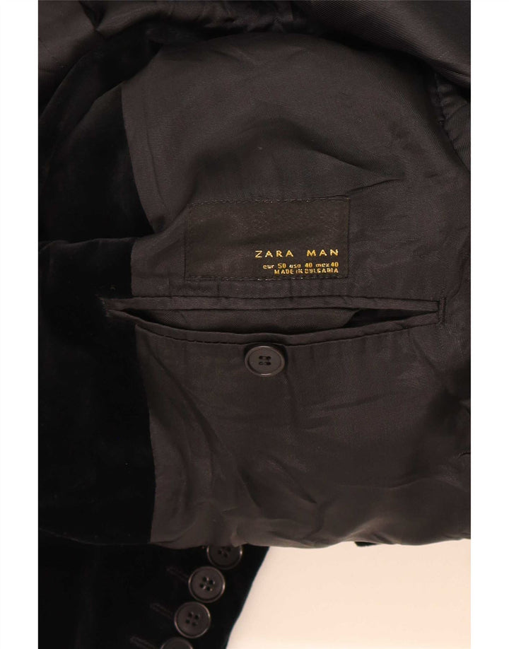 Zara Herre 2-knaps Velour Blazer Jakke EU 50 Medium Sort Bomuld