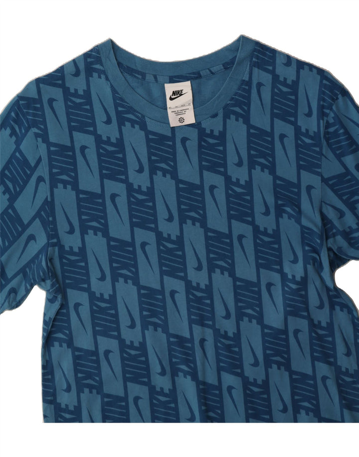 NIKE Womens Graphic T-Shirt Top UK 6 XS Blue Check Vintage Nike and Second-Hand Nike from Messina Hembry 