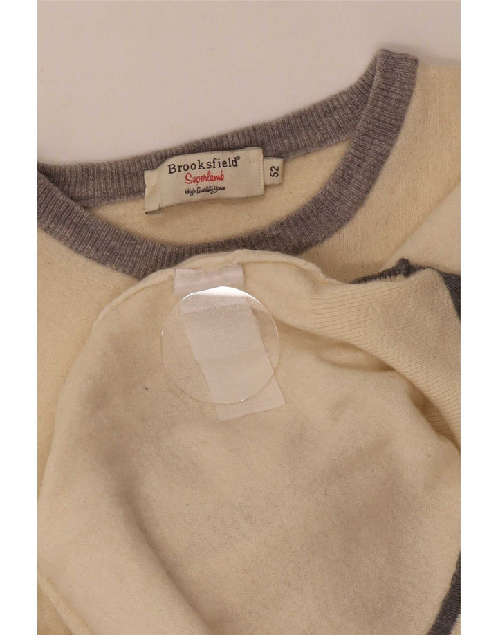 Brooksfield Herre Boat Neck Jumper Sweater IT 52 Large Off White Virgin Wool