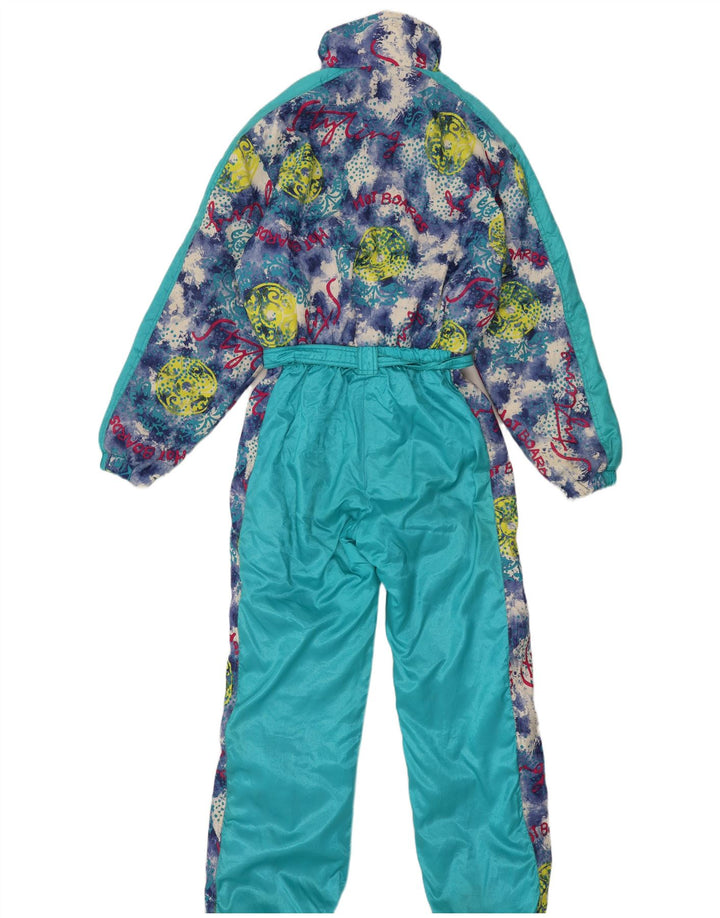 Vintage Dame Oversized Grafisk Hætte Ski Jumpsuit IT 44 Medium Turkis