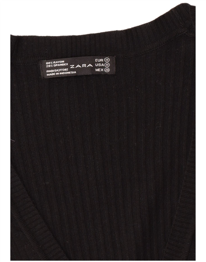 Zara Dame Cardigan Sweater UK 12 Medium Black Rayon