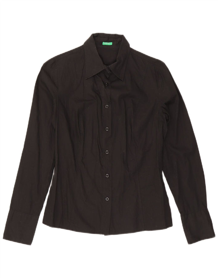 Benetton Dameskjorte UK 12 Medium Sort Bomuld