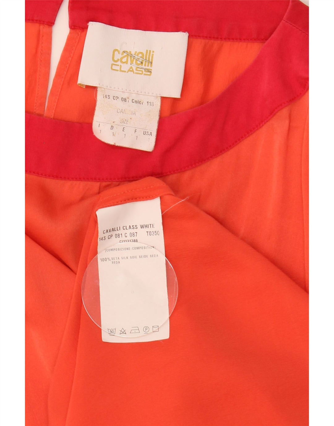 Cavalli Dame Oversized bluse Top US 1 XS Orange Colourblock Silke