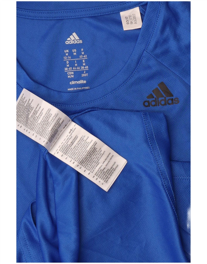 Adidas Dame Climalite T-Shirt Top UK 12/14 Medium Blue Polyester