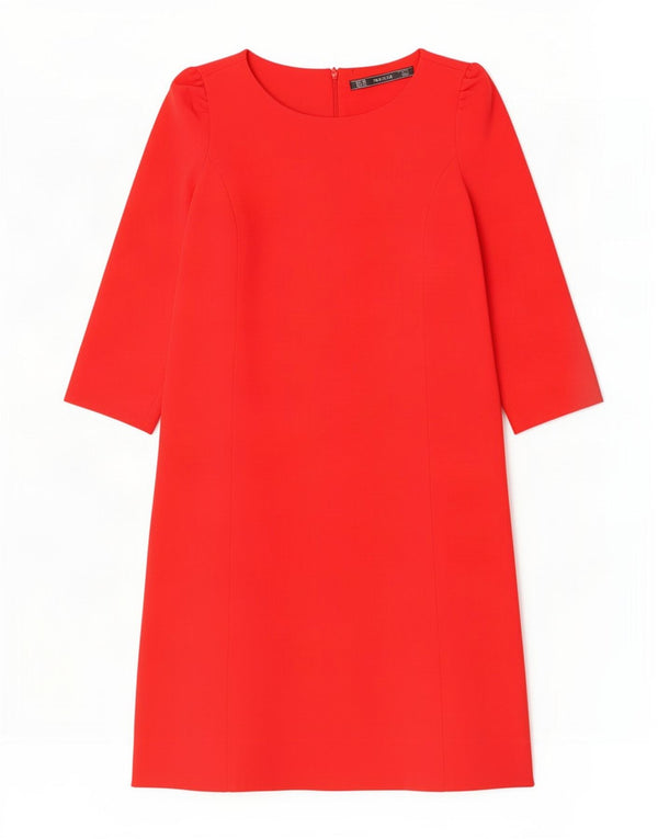 Zara Dame 3/4 Ærmet A-Line Kjole UK 6 XS Rød