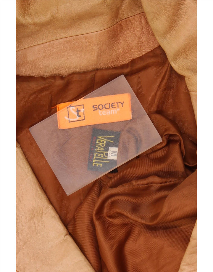 Society Womens Crop 2 Button Blazer Jacket UK 12 Medium Brown Læder