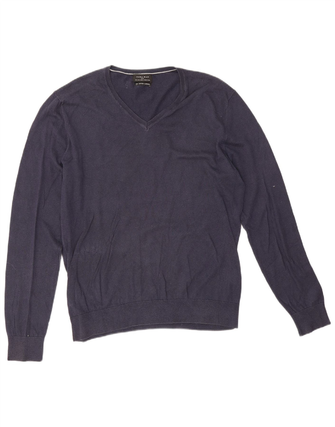 Zara Herre V-hals sweater Stor marineblå bomuld