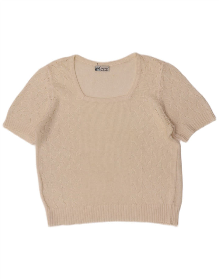 Sangiorgio Dame Kortærmet Regular Bluse Top UK 14 Medium Off White