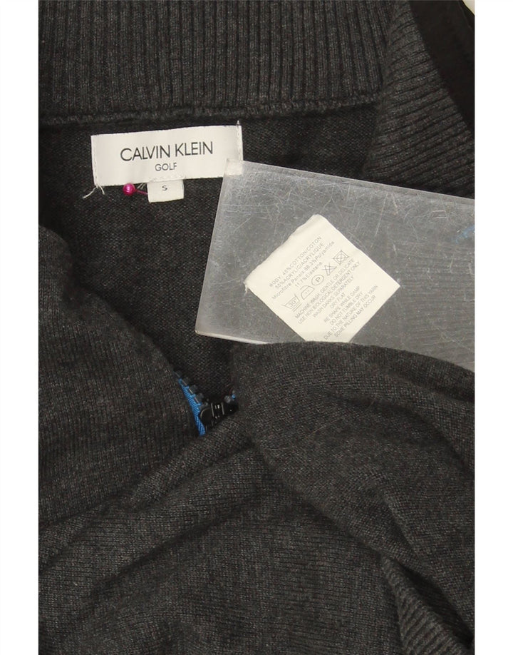 CALVIN KLEIN Mens Zip Neck Jumper Sweater Small Grey Cotton