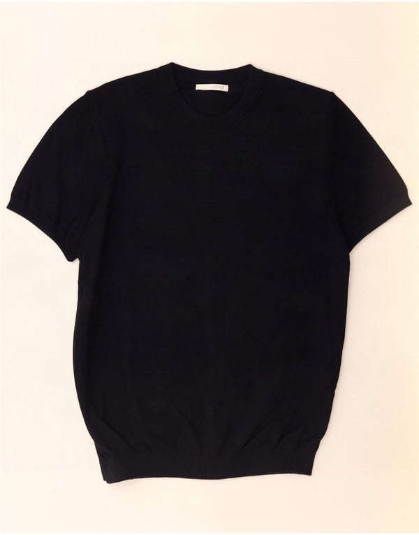 Zara Mens Short Sleeve Crew Neck Jumper Sweater Medium Navy Blue