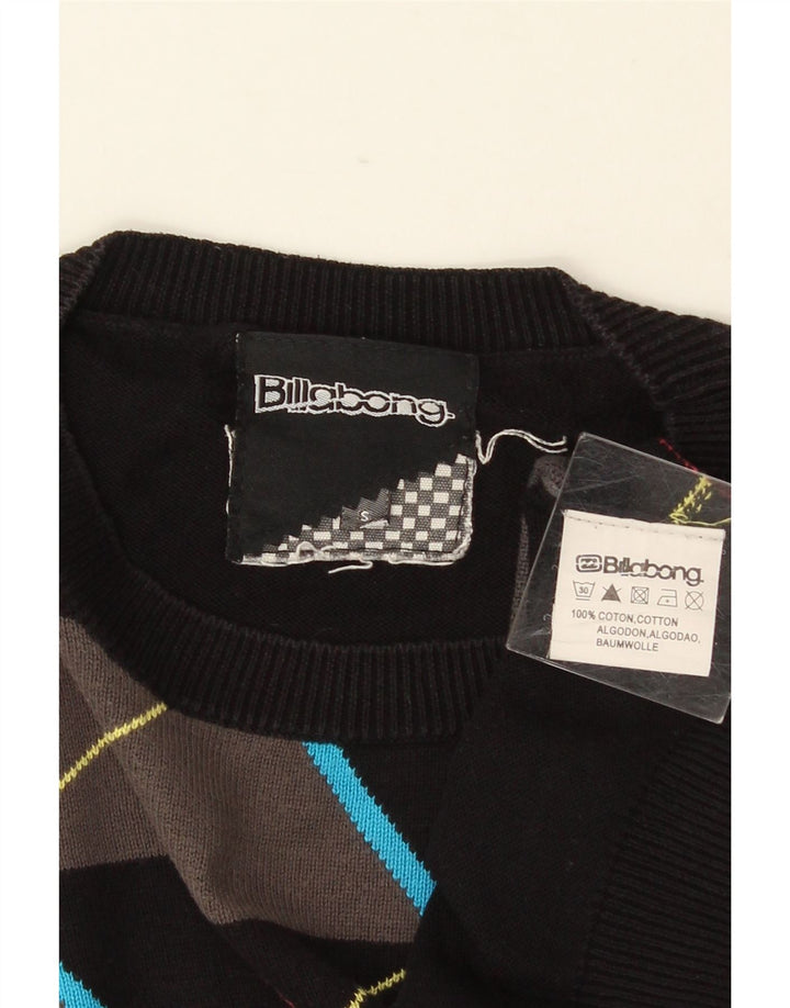 BILLABONG Herre Crew Neck trøje Sweater Small Black Argyle/Diamond Bomuld