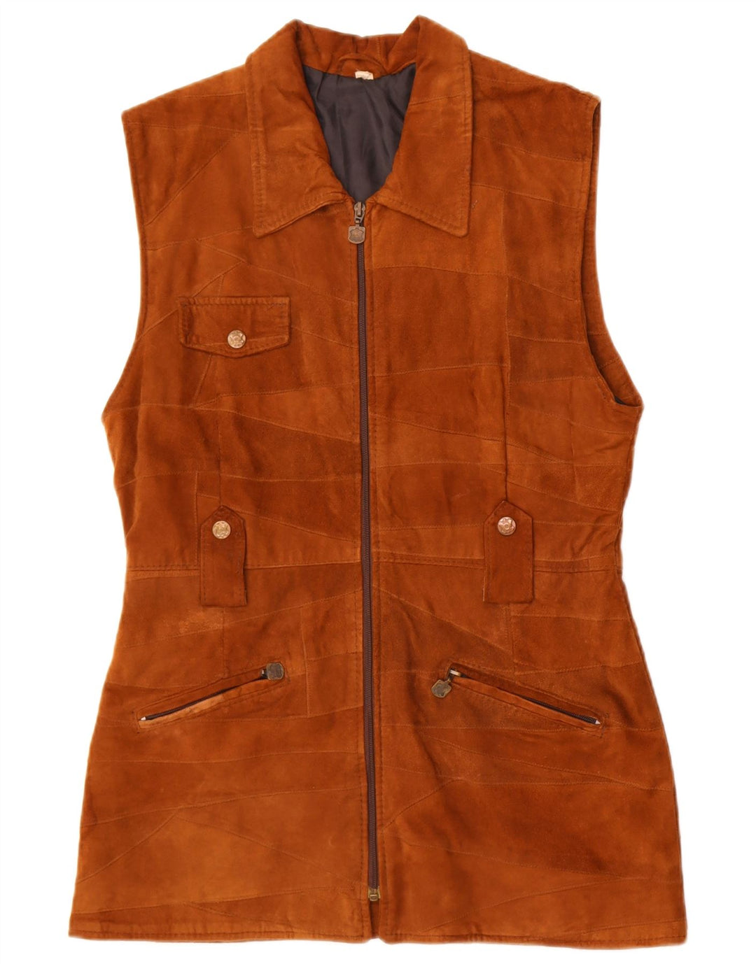Vintage dame ruskind Gilet UK 14 medium brunt læder