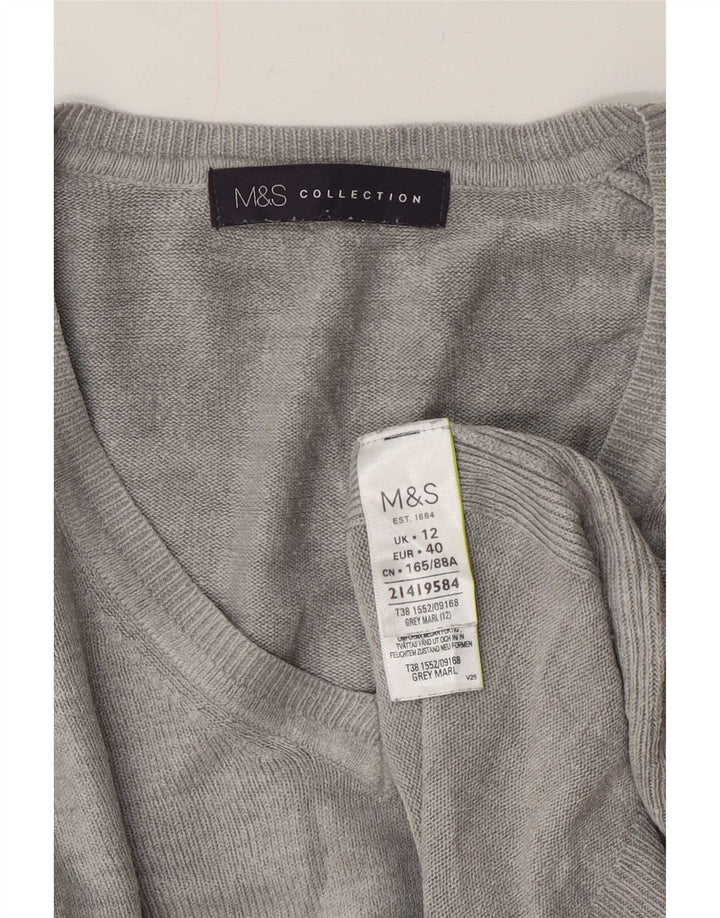 Marks & Spencer Dame V-hals sweater UK 12 Medium Grå Akryl