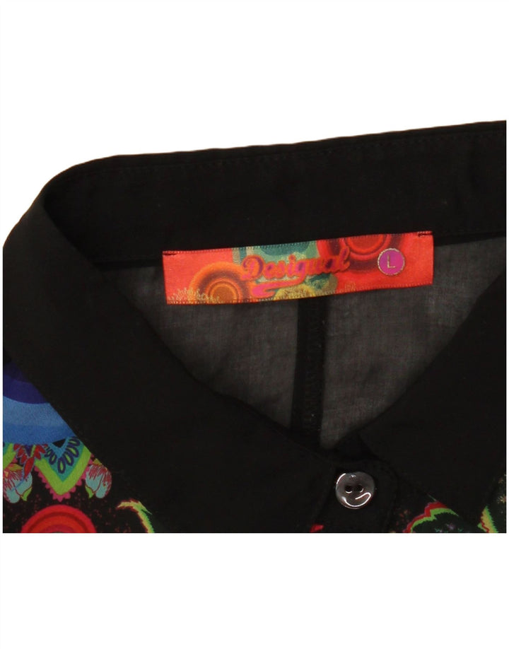 DESIGUAL Dame Se Through Shirt Bluse UK 16 Large Black Floral