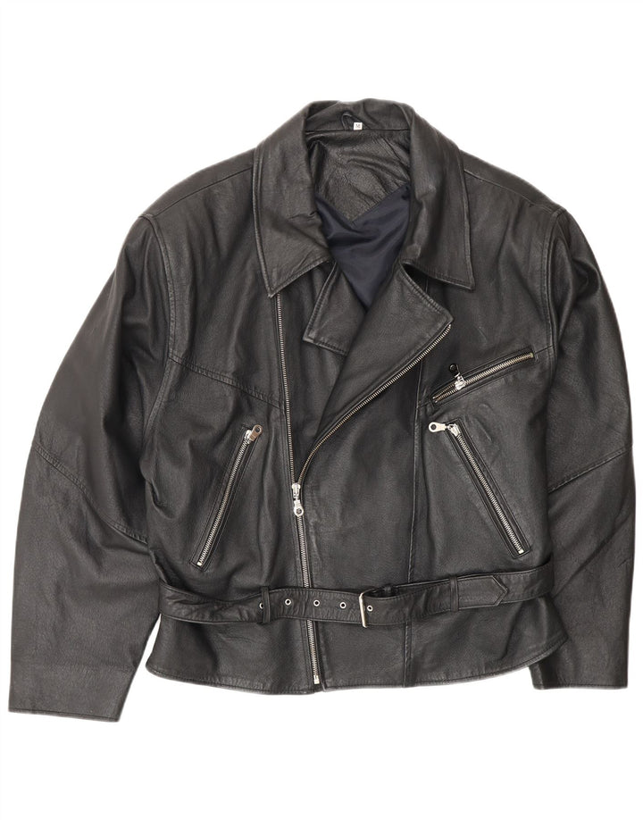 Vintage Herre Læder Biker Jacket UK 38 Medium Sort Læder