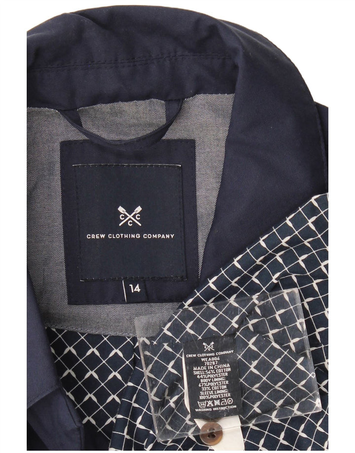 CREW CLOTHING Womens Overcoat UK 14 Large Navy Blue Cotton