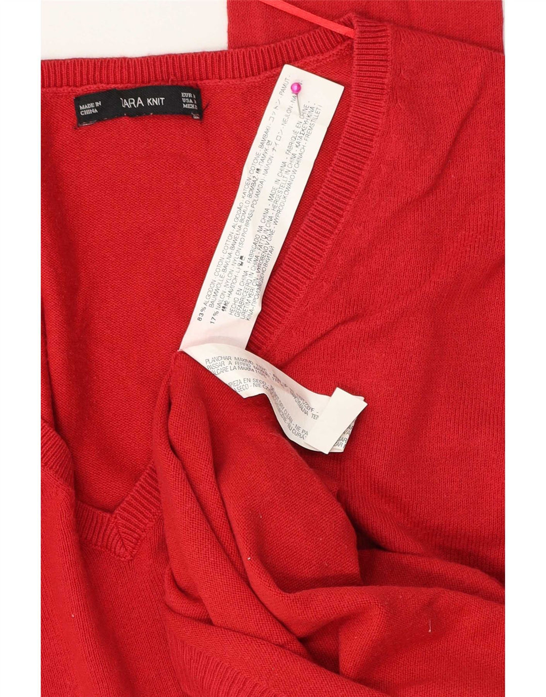 Zara Dame Oversized V-hals sweater UK 14 Medium Rød Bomuld