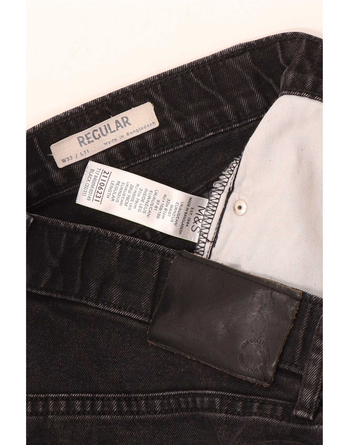 Marks & Spencer Herre Regular Straight Jeans W32 L31 Sort Bomuld