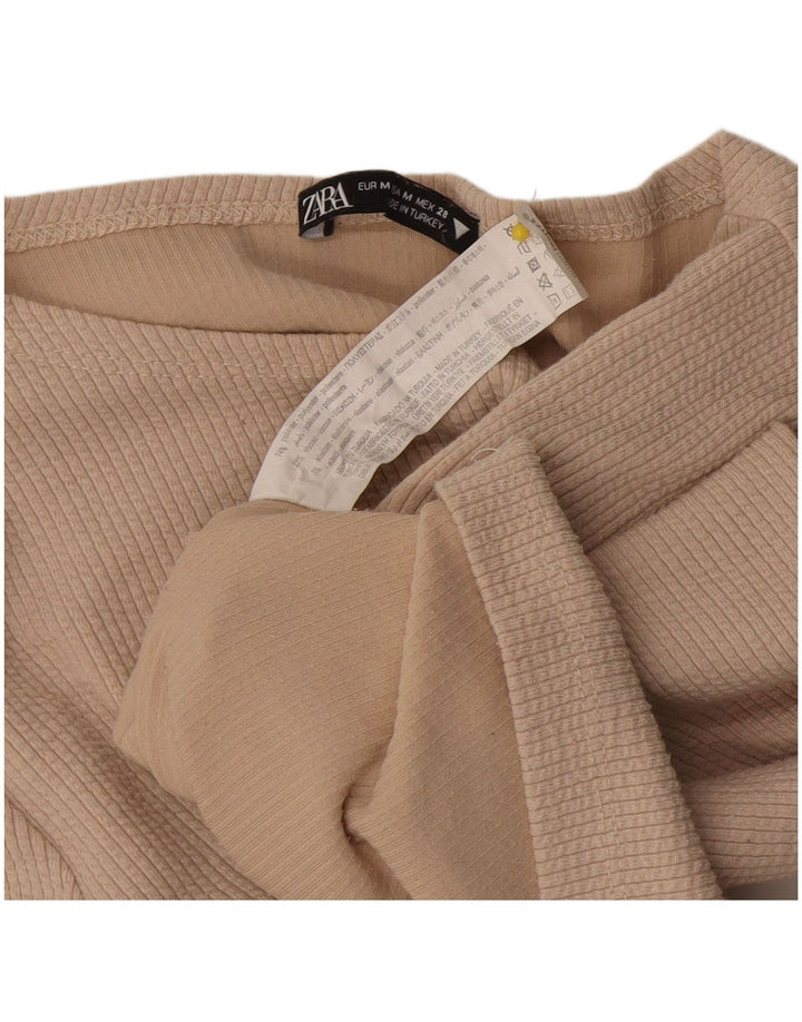 Zara Womens Crop Top Langærmet UK 12 Medium Beige Polyester
