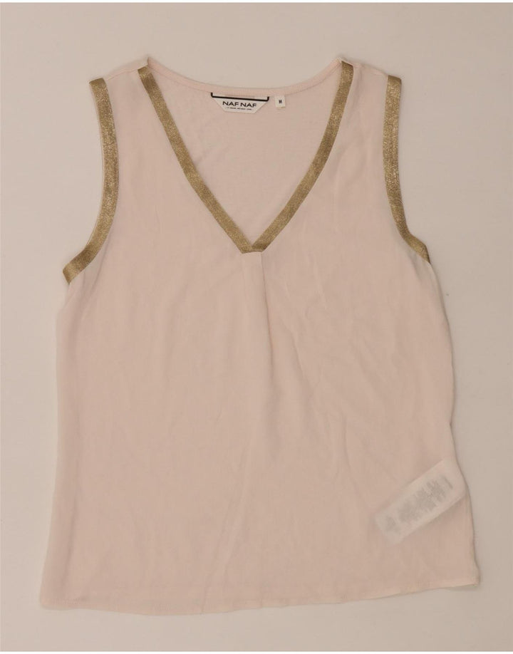 Naf Naf Dame See Through Vest Top UK 12 Medium Pink Polyester