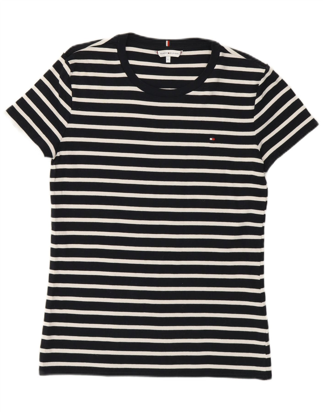 Tommy Hilfiger T-shirt top til kvinder UK 14 Stor marineblå stribet bomuld