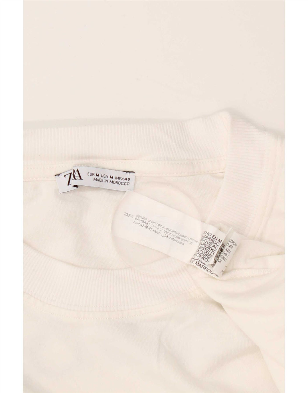 Zara Herre Grafisk T-Shirt Top Medium Hvid Bomuld
