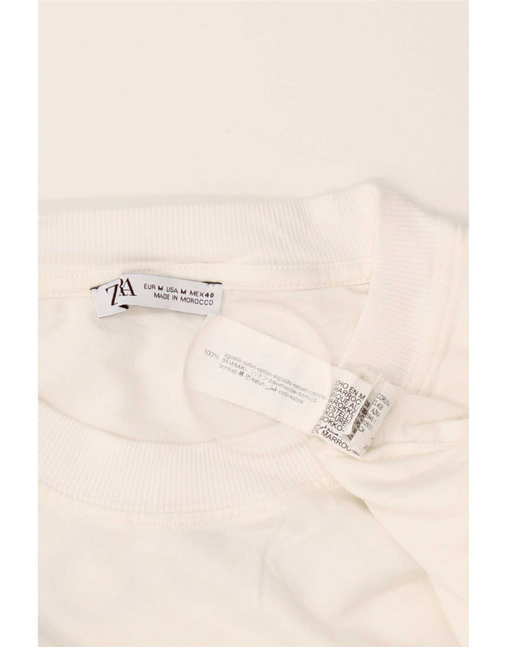 Zara Herre Grafisk T-Shirt Top Medium Hvid Bomuld