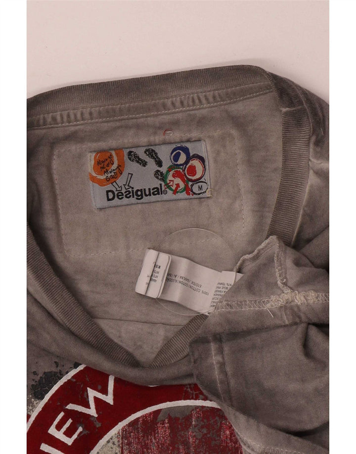 Desigual Herre grafisk T-shirt Top mellemgrå bomuld