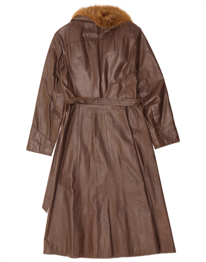 VINTAGE Læderfrakke til kvinder UK 12 Medium Brun Læder