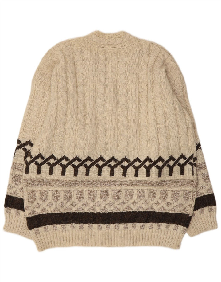 Vintage Herre V-hals sweater Medium Beige Fair Isle Akryl