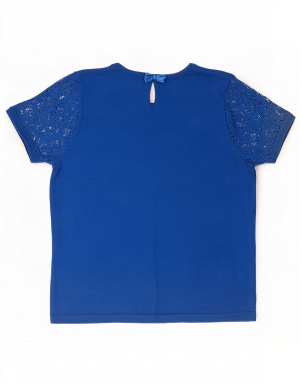 Marks & Spencer Damebluse Top UK 12 Medium Blue Floral Acryl