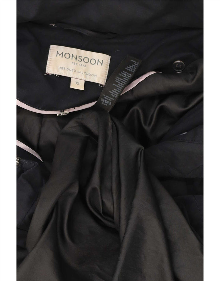 Monsoon Dame Hætte Oversized Parka Jacket UK 18 XL Navy Blue Polyester