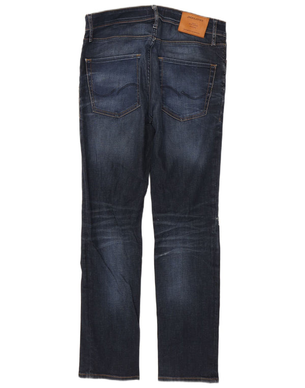 Jack & Jones Mens Tim Distressed Slim Straight Jeans W32 L32 Navy Blue