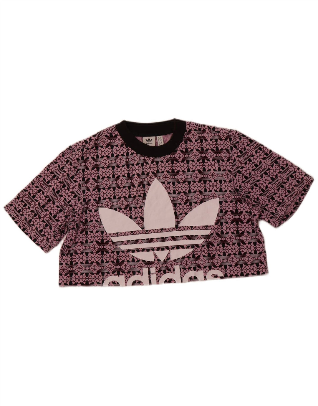 ADIDAS Kvinders Oversized Crop Grafisk T-Shirt Top UK 6 XS Lilla Bomuld