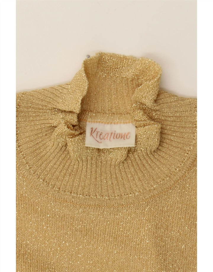 VINTAGE Womens Turtle Neck Jumper Sweater UK 14 Medium Beige Acrylic Vintage Vintage and Second-Hand Vintage from Messina Hembry 