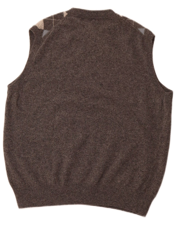 VINTAGE Herrevest Tank Top Medium Brun Argyle/Diamant lammeuld
