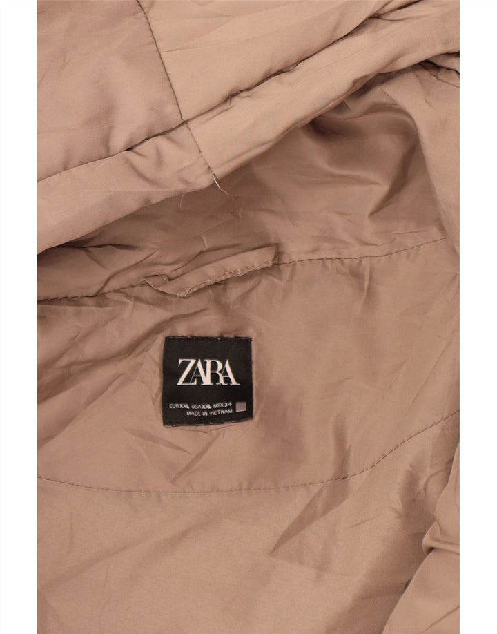 Zara Dame Oversized Crop Polstret hættejakke UK 20 2XL Beige Polyester