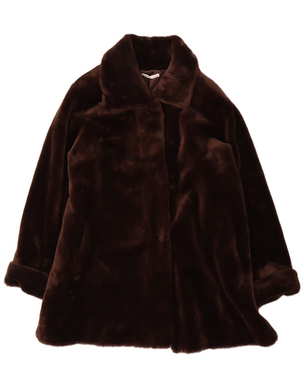 St. Bernard Dame Loose Fit Faux Fur Overcoat UK 14 Stor brun akryl