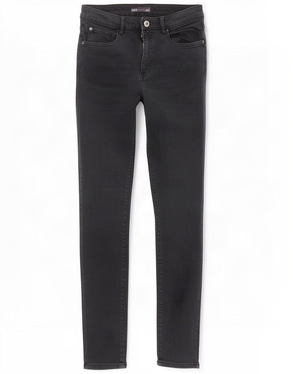 Marks & Spencer Dame Skinny Jeans UK 10 Small W26 L28 Black Lycra
