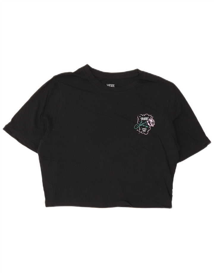 Vans Dame Crop Grafisk T-Shirt Top UK 12 Medium Sort