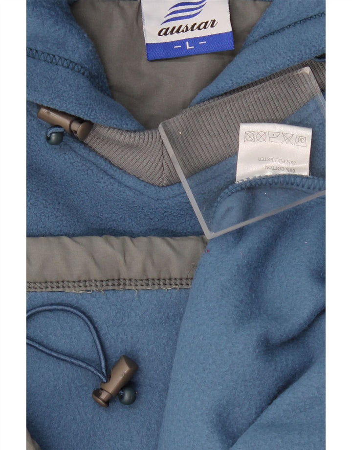 VINTAGE Herre Fleece Grafisk Hoodie Jumper Stor Blå Polyester