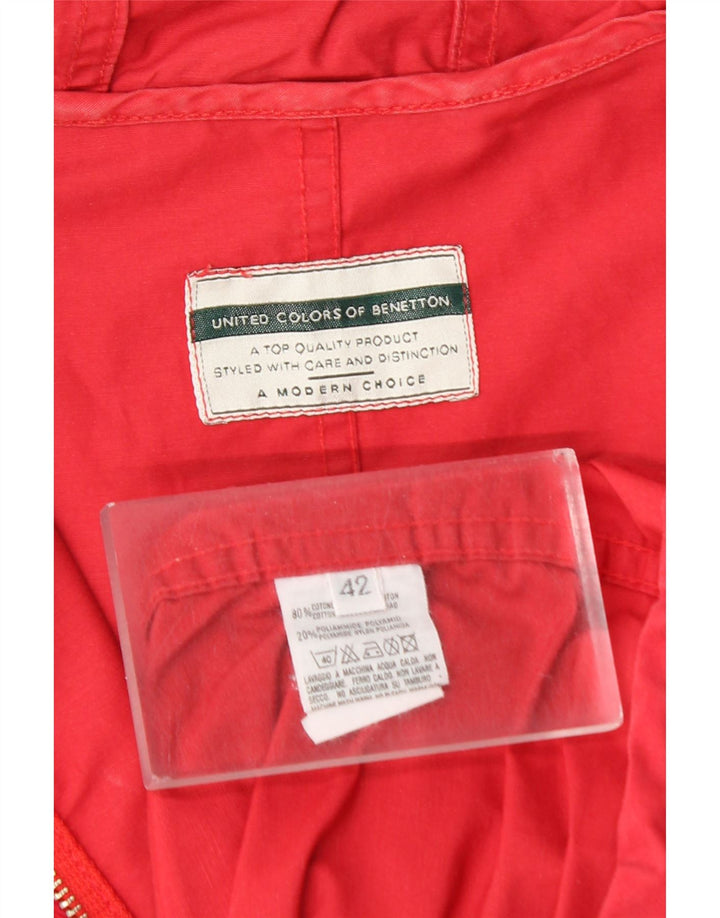 BENETTON Womens Hooded Oversized Windbreaker Jacket IT 42 Medium Red
