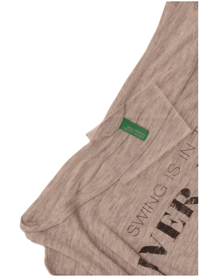 Benetton Dame Grafisk T-Shirt Top UK 14 Medium Grå Flecked