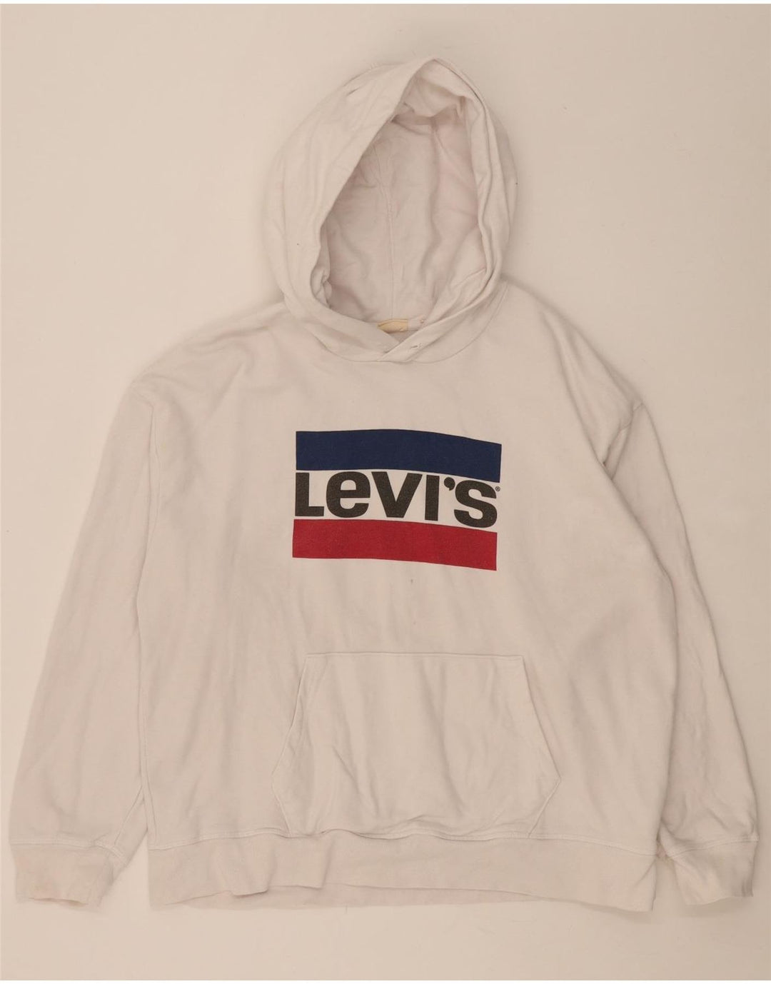 LEVI'S Mens Graphic Hoodie Jumper XL White Cotton Vintage Levi's and Second-Hand Levi's from Messina Hembry 