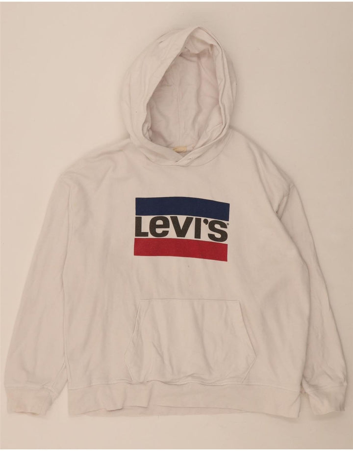 LEVI'S Mens Graphic Hoodie Jumper XL White Cotton Vintage Levi's and Second-Hand Levi's from Messina Hembry 