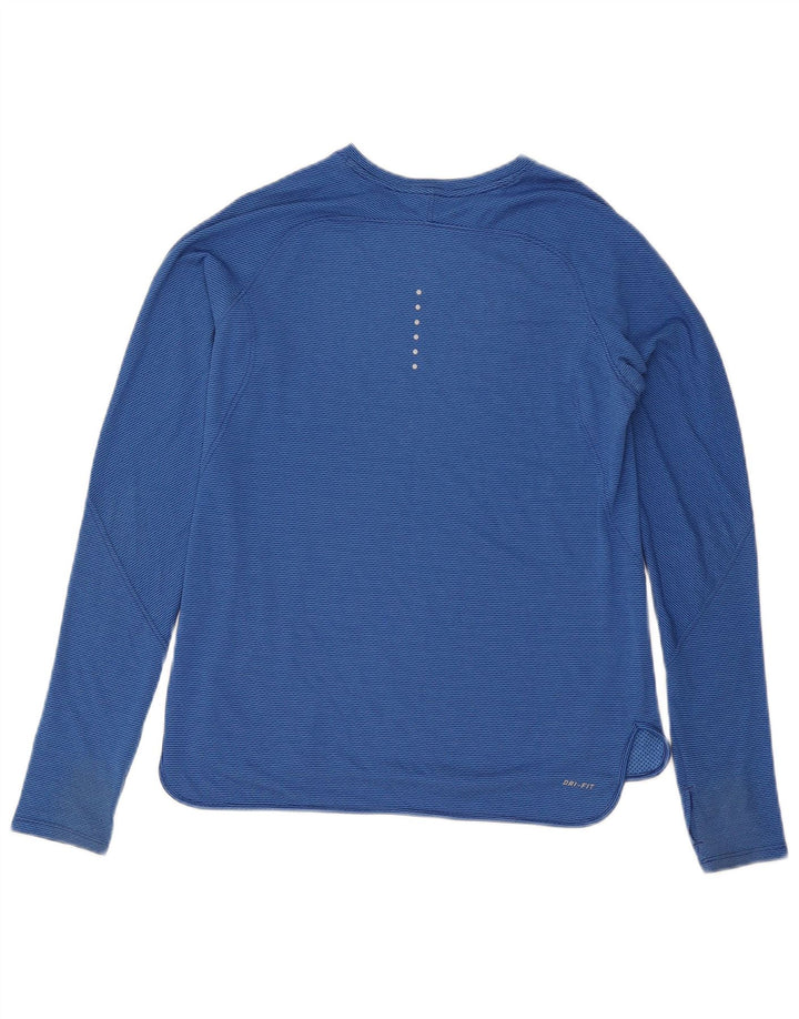 Nike Dame Dri Fit Top Langærmet UK 14 Large Blue Pinstripe Polyester
