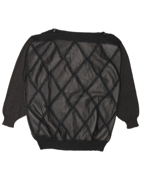 Vintage Dame Boat Neck Jumper Sweater UK 16 Stor sort læder