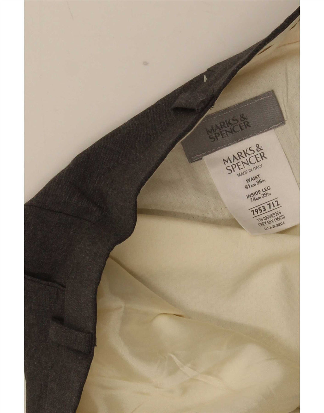 Marks & Spencer Herre Crop Suit Bukser W36 L24 Grå uld